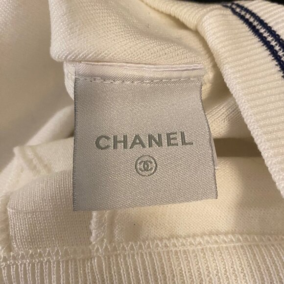 Chanel White Cotton Knit Drawstring Pants with CC Tennis Logo - Picture 8 of 9